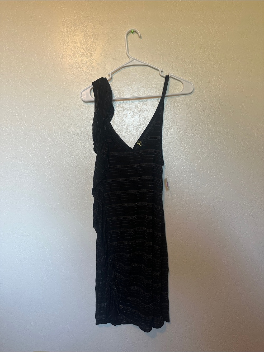 Free People Black One-Shoulder Striped V-Neck Dress